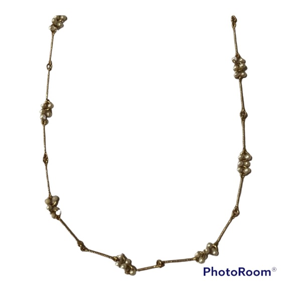 Gold Choker with Clusters of Pearl-looking Little White Beads - Picture 2 of 6